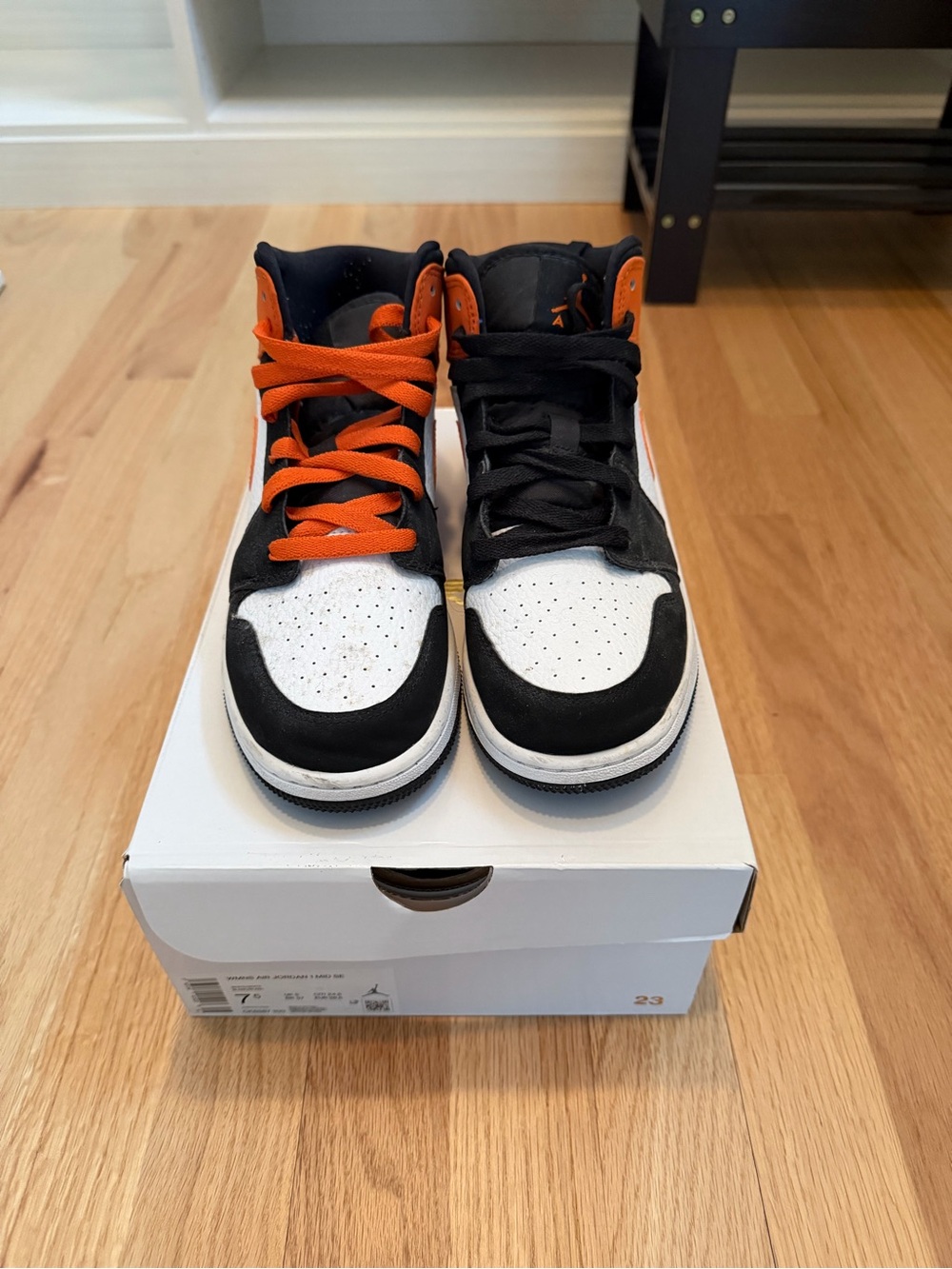 Air Jordan High-Top Sneakers in Black, White & Orange